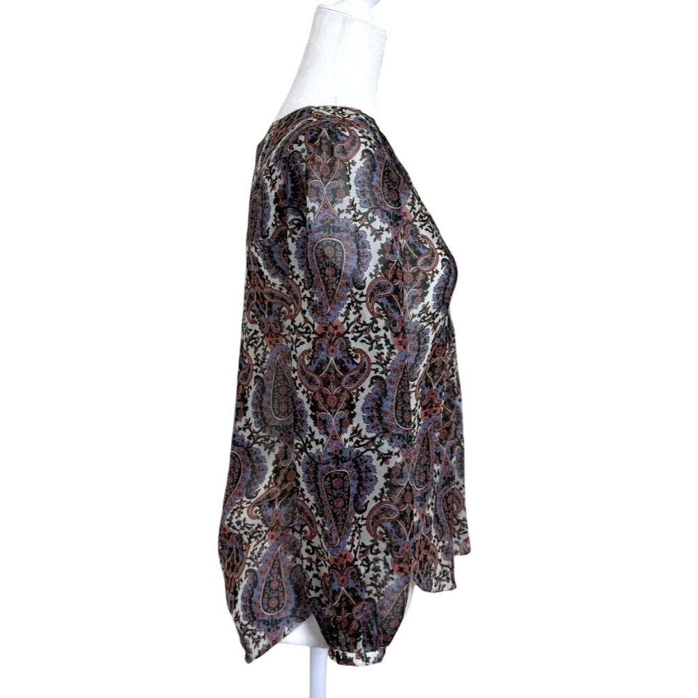 Veronica Beard Womens Size 00 Lowell Blouse Paisley Top V-Neck 3/4 Sleeves - Picture 4 of 9